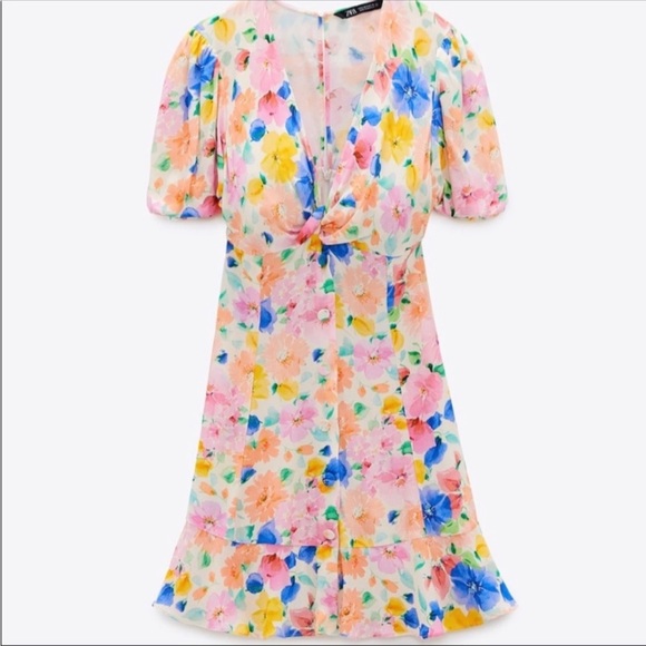 Zara - Floral Print Mini Dress - Picture 2 of 8